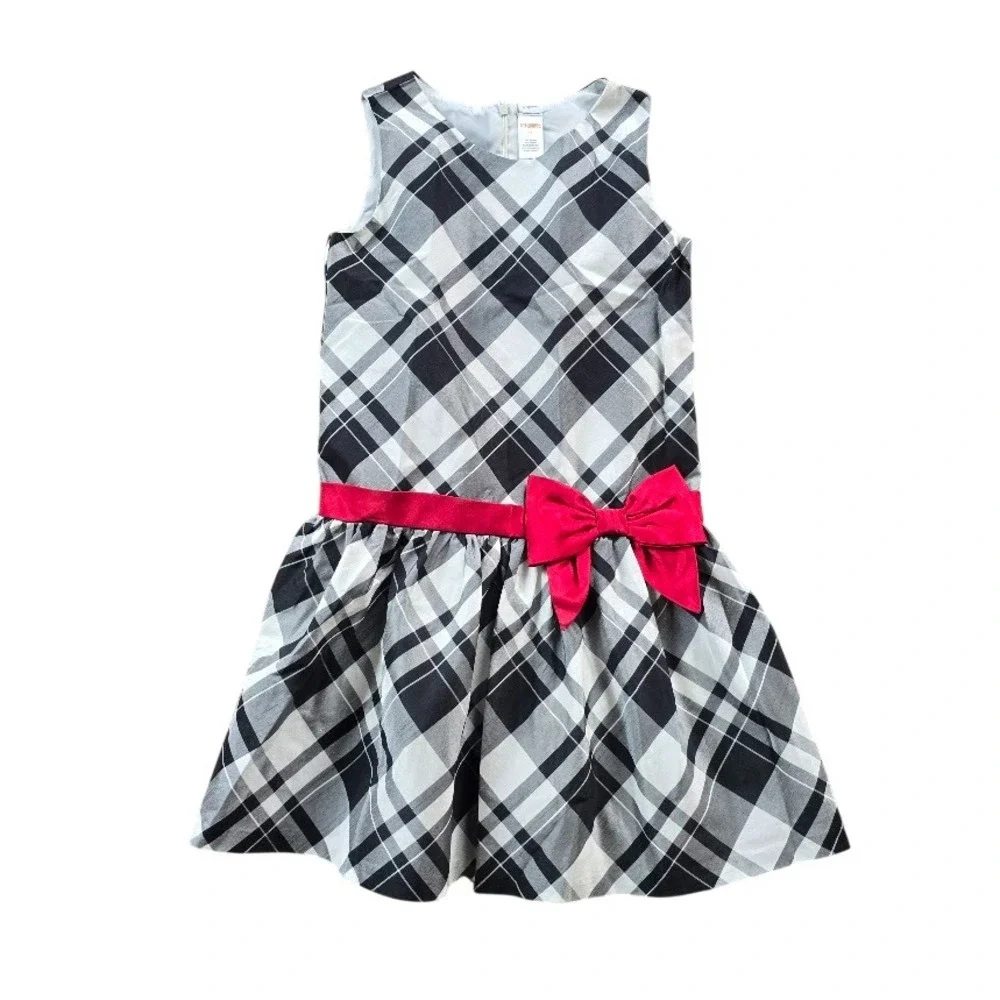 Gymboree Plaid Dress Kids 12 Black White Red Bow Holiday Christmas Preppy Tartan